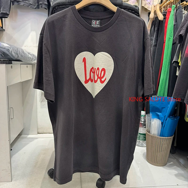 Casual Saint Origami Crane Pattern LOVE Printing Oversized T Shirt Street Fashion Men Vintage Long Sleeve