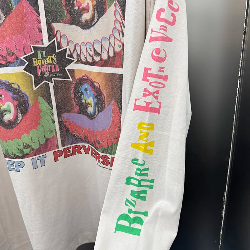 High Street Trend Saint O-Neck Lips Print Portrait Series Graphic T Shirts Autumn Winter Men Women Pure Cotton Long Sleeve