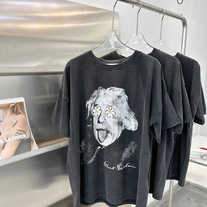 Vintage Summer Oversized T Shirt O-Neck Cotton Streetwear Fun Portrait Print Men Women 1:1 High Quality Fashion Short Sleeve