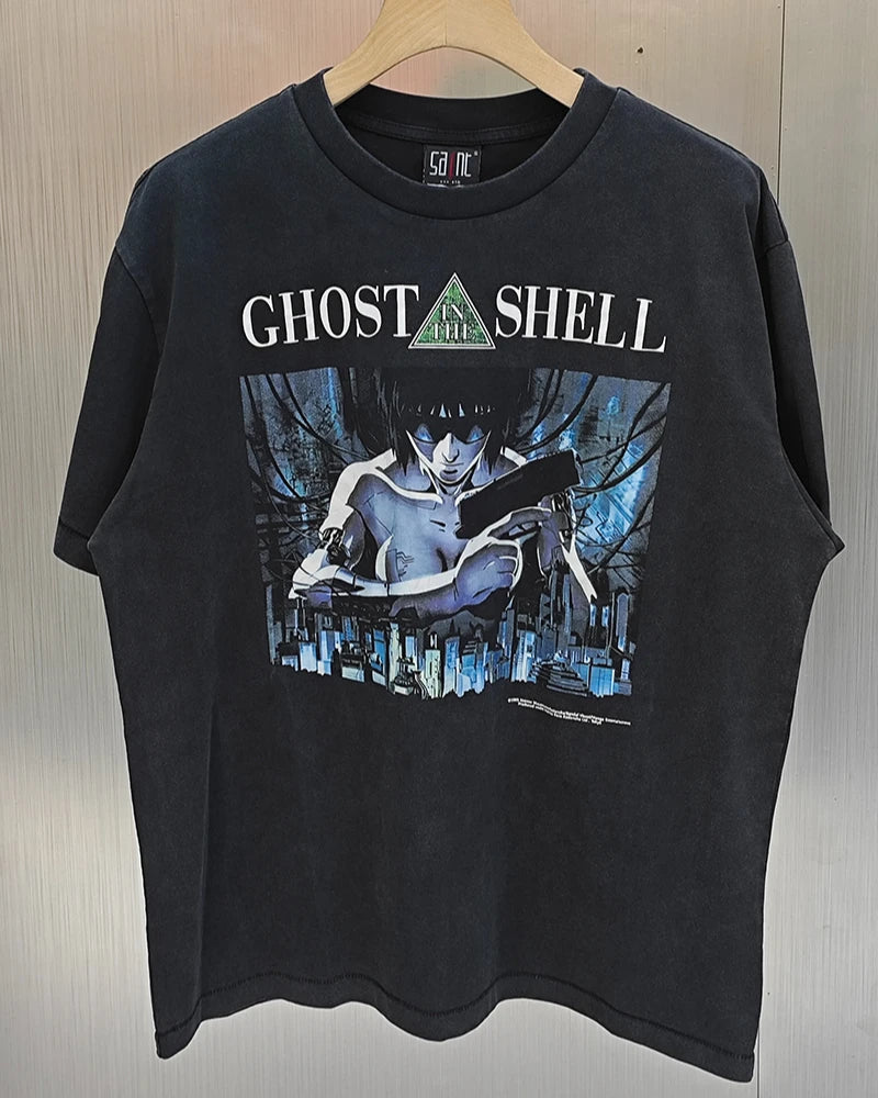 Co Branded Style SAINT Shell Attack Team Retro Washed Harajuku Vintage T Shirt Streetwear Men