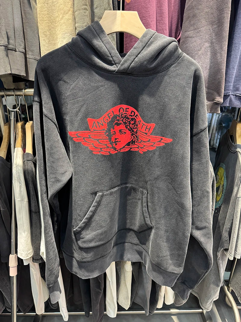 Harajuku Saint Thicken Angel Print Series Hoodies for Men Loose High Quality Vintage Autumn Winter Tops