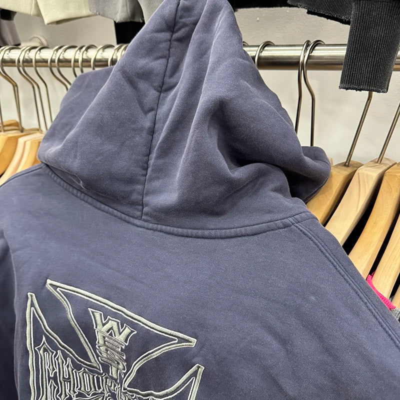 Street Fashion West Coast Letter Embroidery American Style Casual Vintage Purple Blue Hoodie Washed Thicken Zipper Coat Men