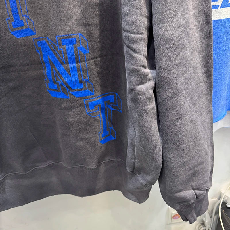 Vintage Washed SAINT Blue Angel Rebirth Hoodies Top Quality Crack Print Thick Sweatshirt Streetwear Men