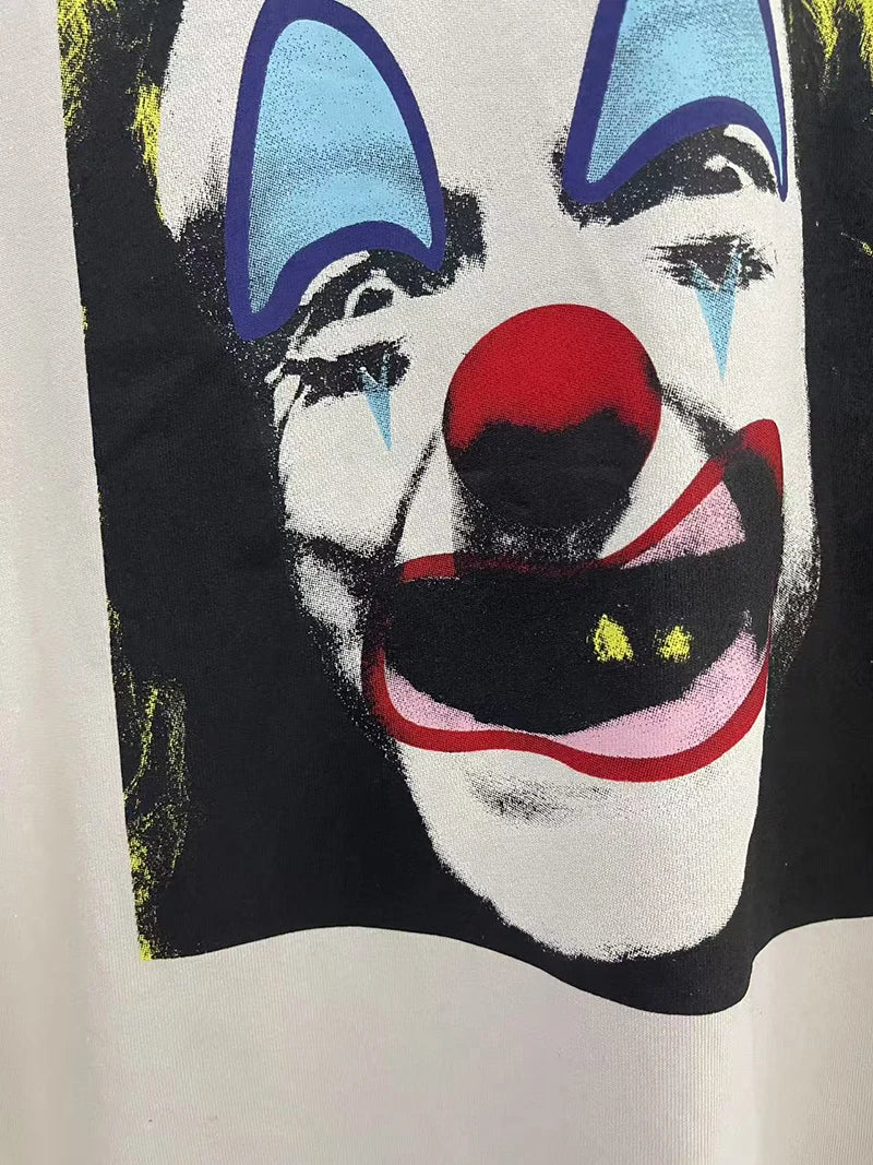 2025 Summer Loose Round Neck Masked Joker Printed Vintage T Shirt Men Street Fashion