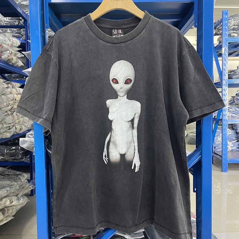 Streetwear Saint Retro Blue Gothic Graphic T Shirts High Quality Pure Cotton Short Sleeve