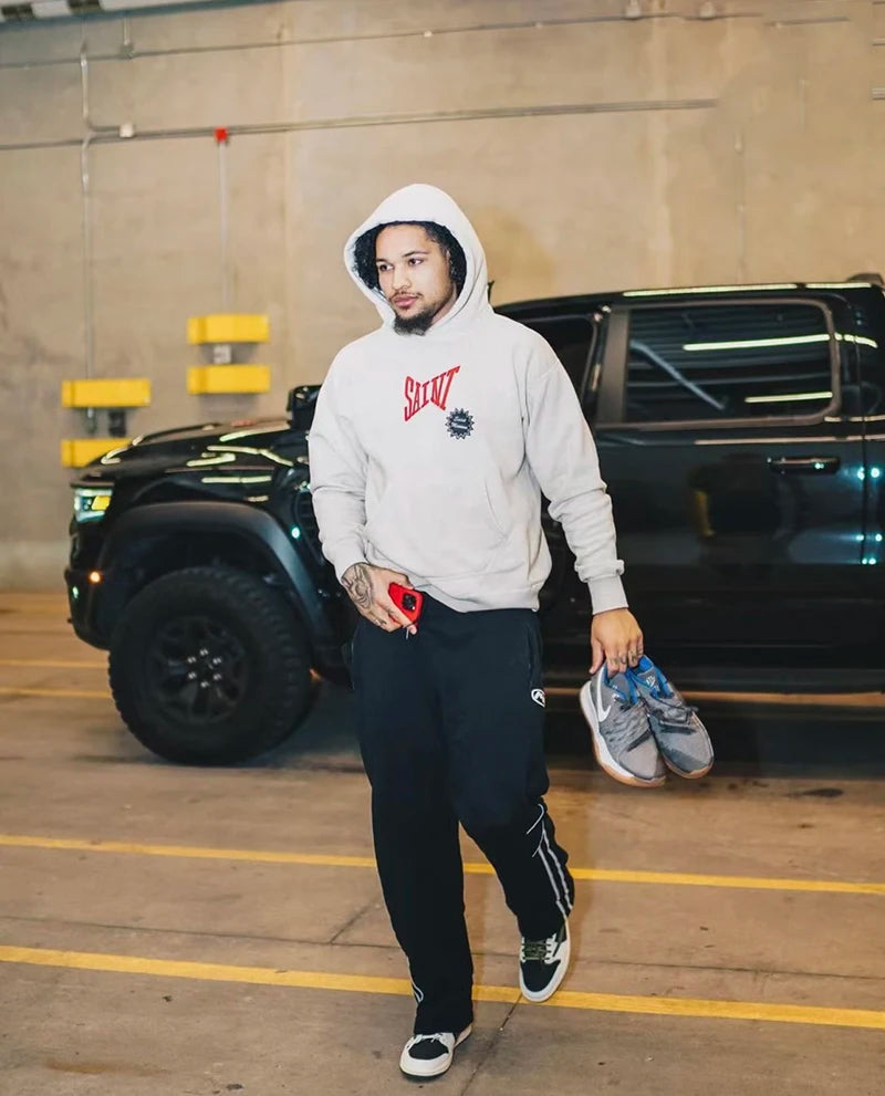 Fashion Grey Saint Vintage Hoodie High Street Casual Men Women 1:1 Winter Tops Best Quality