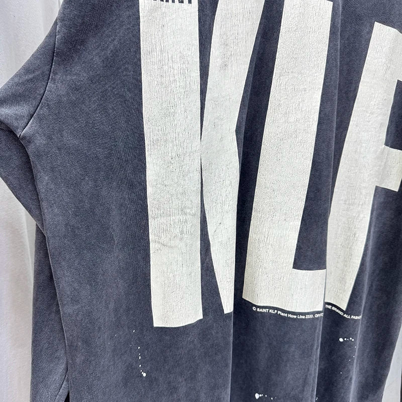 Autumn Fashion Saint High Quality KLF Letter Printed Vintage T Shirt Men