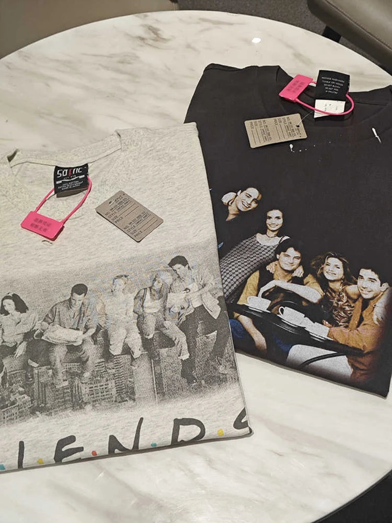 Casual Summer Saint Washed FRIENDS Graphic T Shirts Pure Cotton Loose Short Sleeve