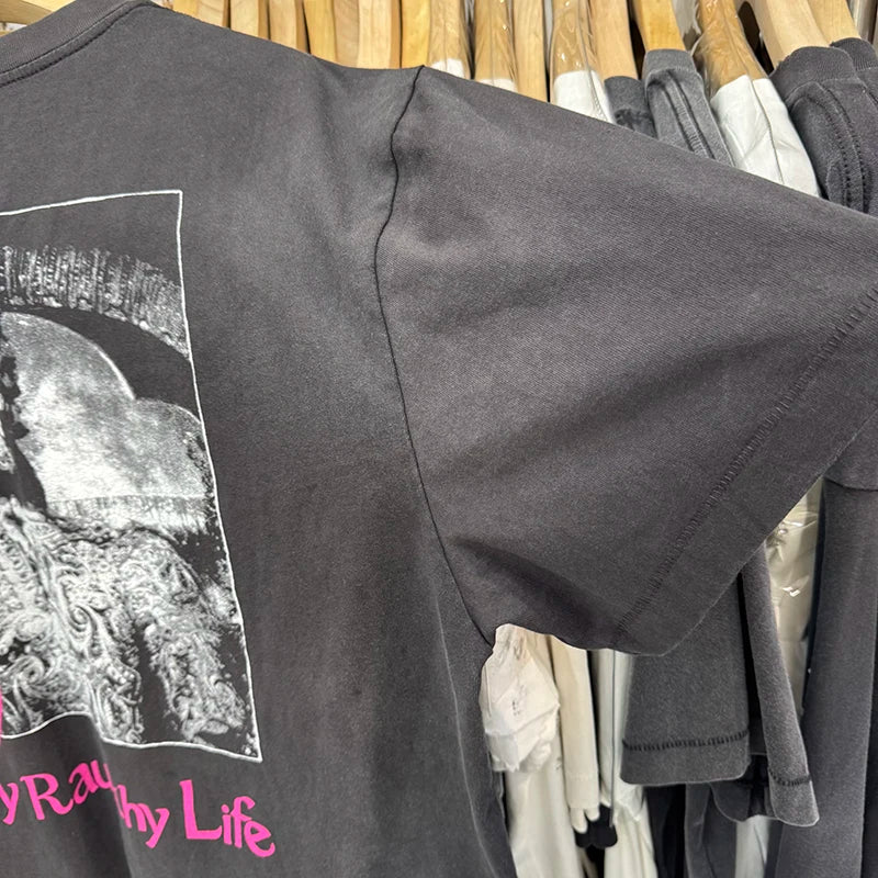 Washed Saint Letter Series Pink Print Skulls Graphic T Shirts High Street Casual Men Women Summer Tops