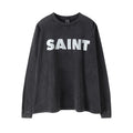 SAINT XXX STB Street Fashion Washed Distressed Letter Print American Style Vintage Casual Men Women Long Sleeve T-shirt