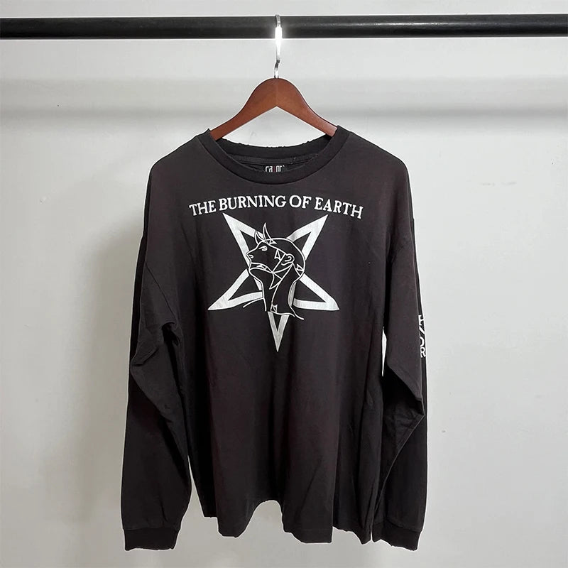 Street Fashion SAINT XXX STB Round Neck Oversized Men T Shirt Vintage Casual Cotton Autumn Long Sleeve Series