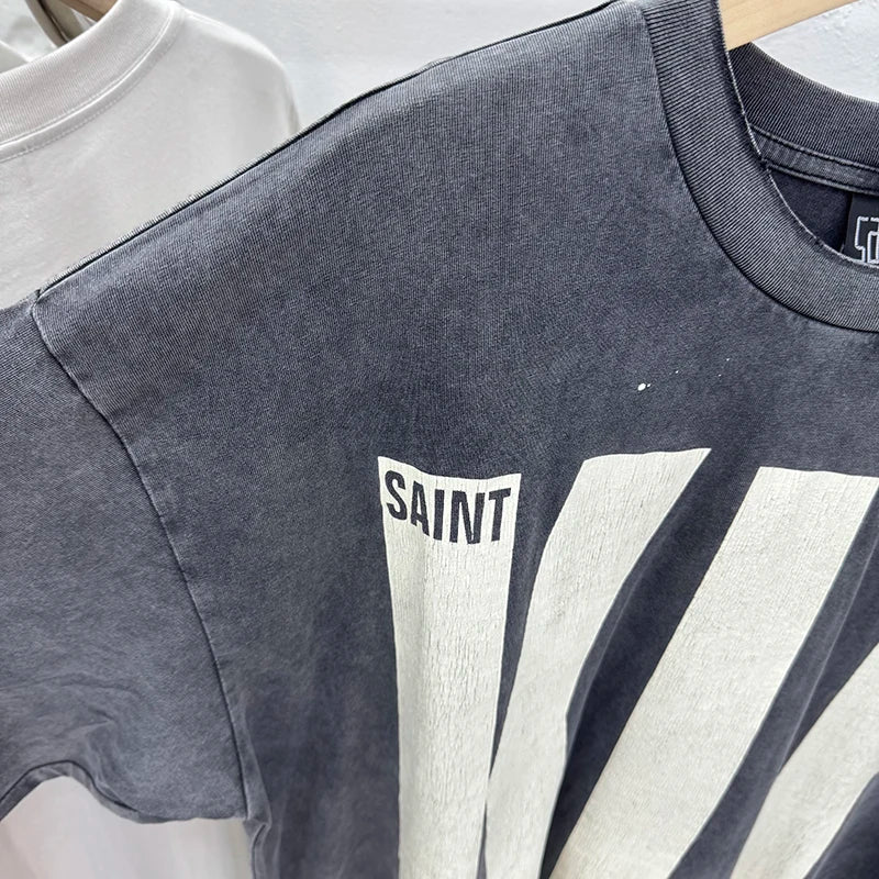 Autumn Fashion Saint High Quality KLF Letter Printed Vintage T Shirt Men