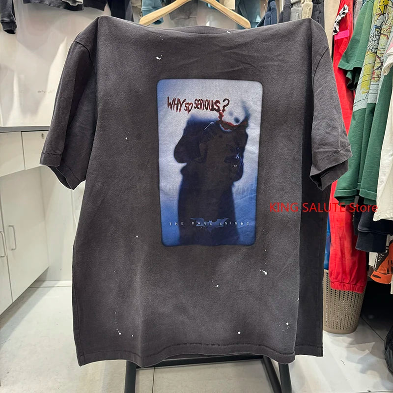 TU PAC Vintage Portraits Print Pattern Cotton Men T-shirt Hip Hop Water Washed Retro High Street Short Sleeve Oversized T Shirt