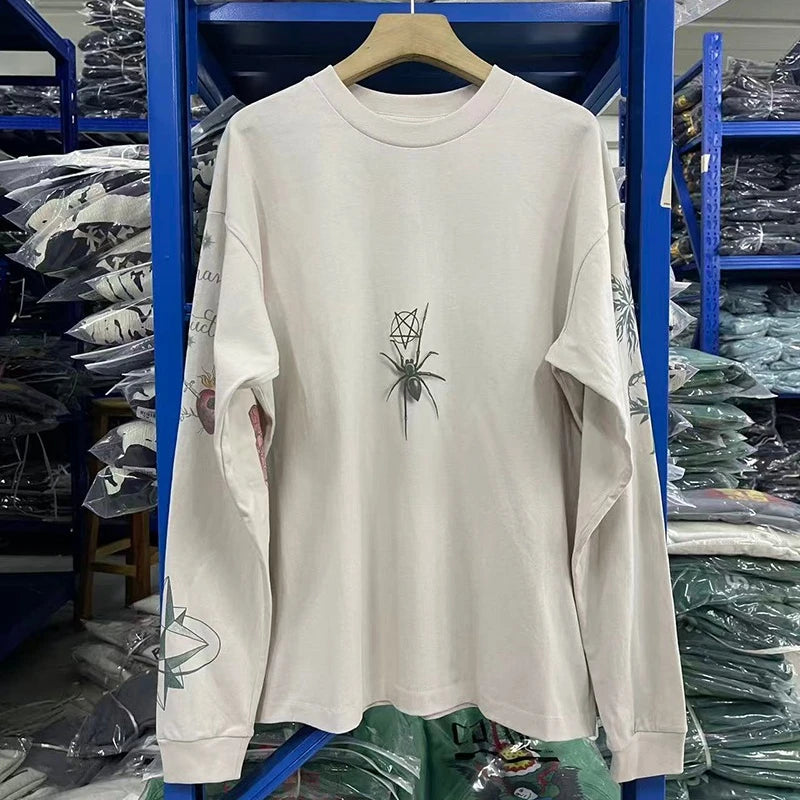 Vintage Trend KLF Autumn Series SAINT Oversized T Shirt Washed Cotton High Street Fashion Men Long Sleeve Tops