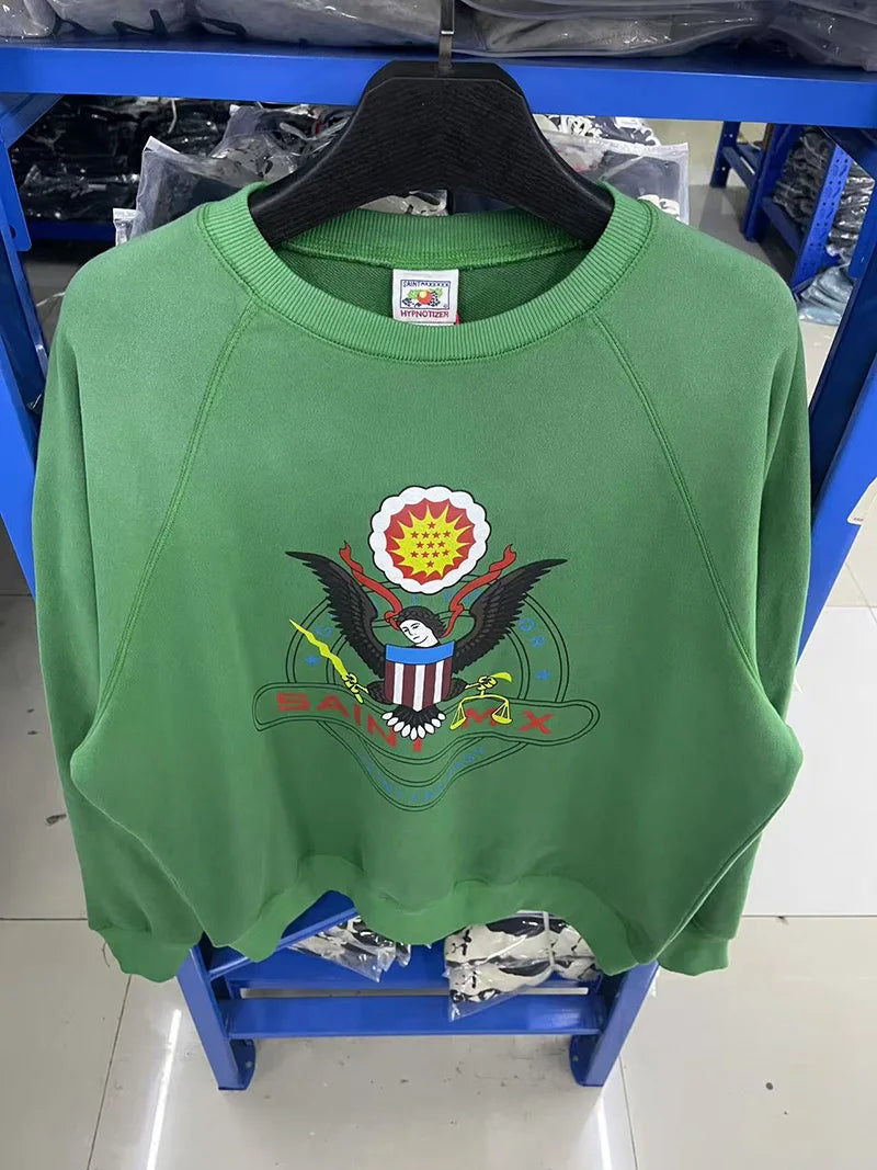 Green Saint Libra Goddess Print Oversized Round Neck Sweatshirts