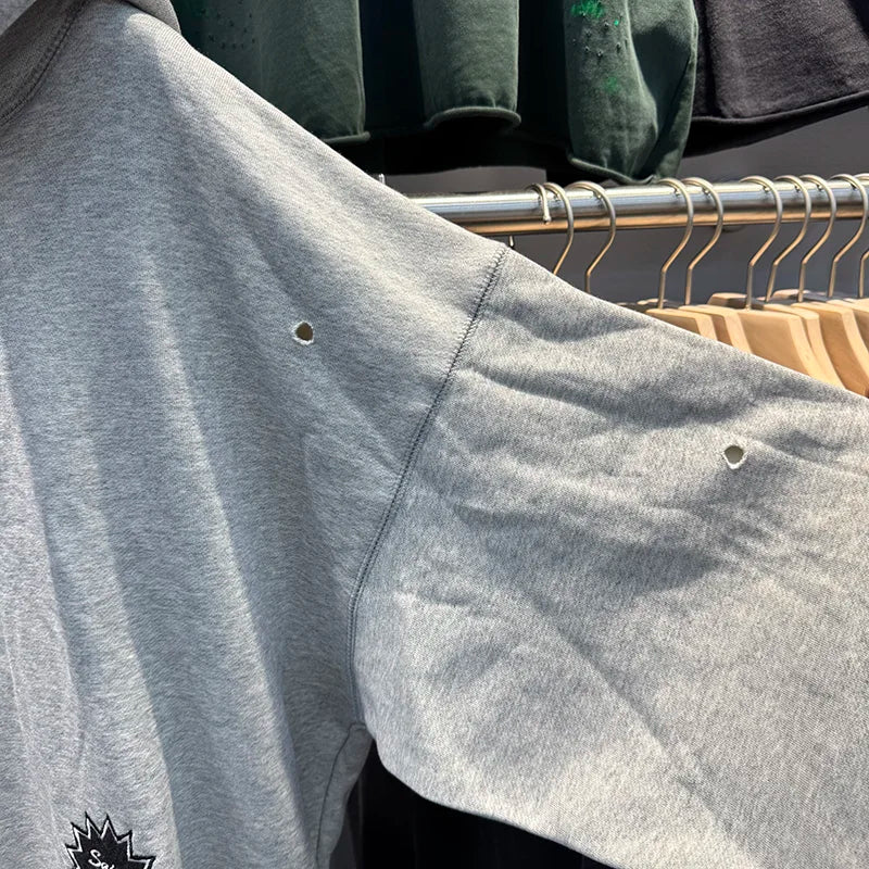 Ripped Series SAINT Grey Washed Embroidered Logo Hoodies Autumn Winter High Street Casual Men Women Pullover
