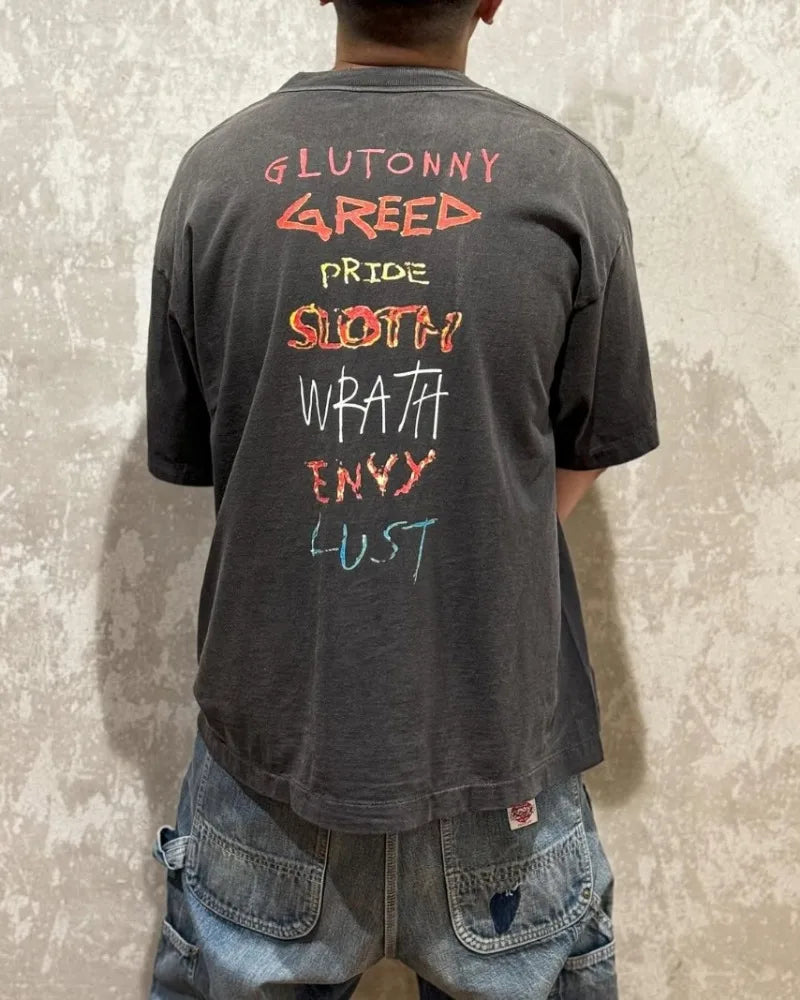 Washed Vintage Saint Letter Print Harajuku Oversized T Shirt High Street Casual Men Women 1:1 Cylindrical Tees