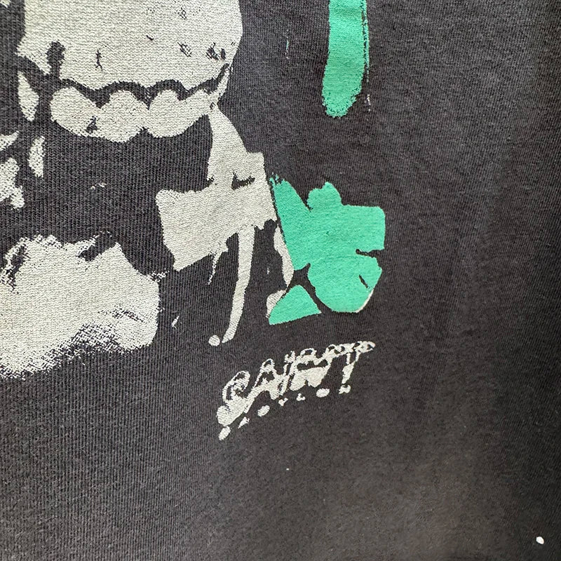 Good Quality Washed Liberty Skulls Print Saint Men T Shirt American Retro High Street Casual Fashion Short Sleeve