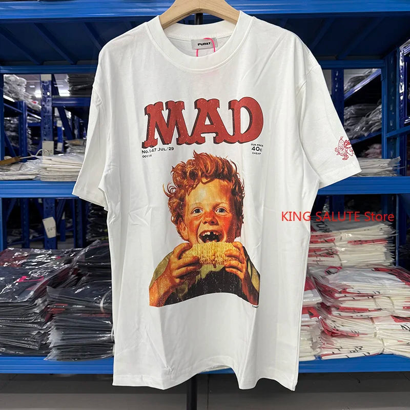 25SS Purey WR MAD Newman Boy Pattern Print Oversized T Shirt High Quality Pure Cotton Youth Fashion Popular Tees