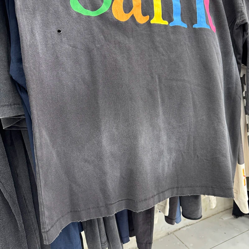 Commuting Style Saint Colorful Letter Print Men Women T Shirts Casual Fashion Autumn Tops