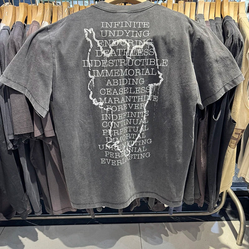 Harajuku Summer Saint Loose Round Neck HOPE SPRINGS Letter Print T Shirts for Men Streetwear