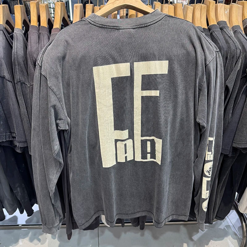 Vintage Saint Prayer Printed Graphic T Shirts High Street Casual Men Women Loose Fashion Long Sleeve