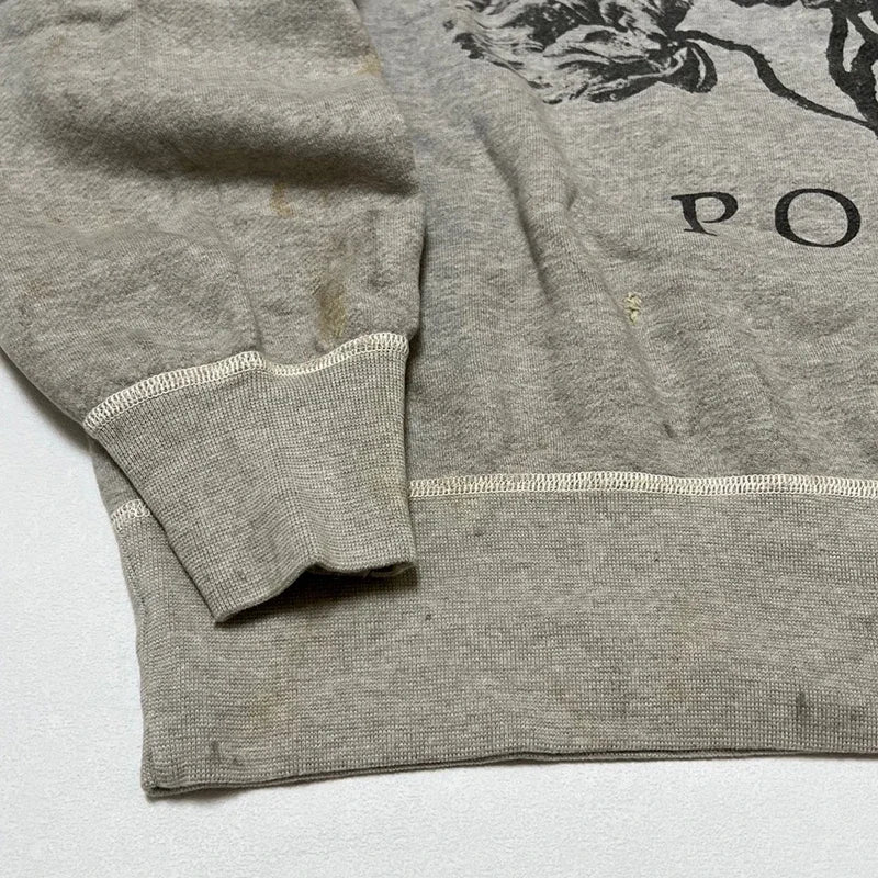 Retro Grey Saint Round Neck Flower Pattern Sweatshirt Fashion Washed Hole Streetwear Men