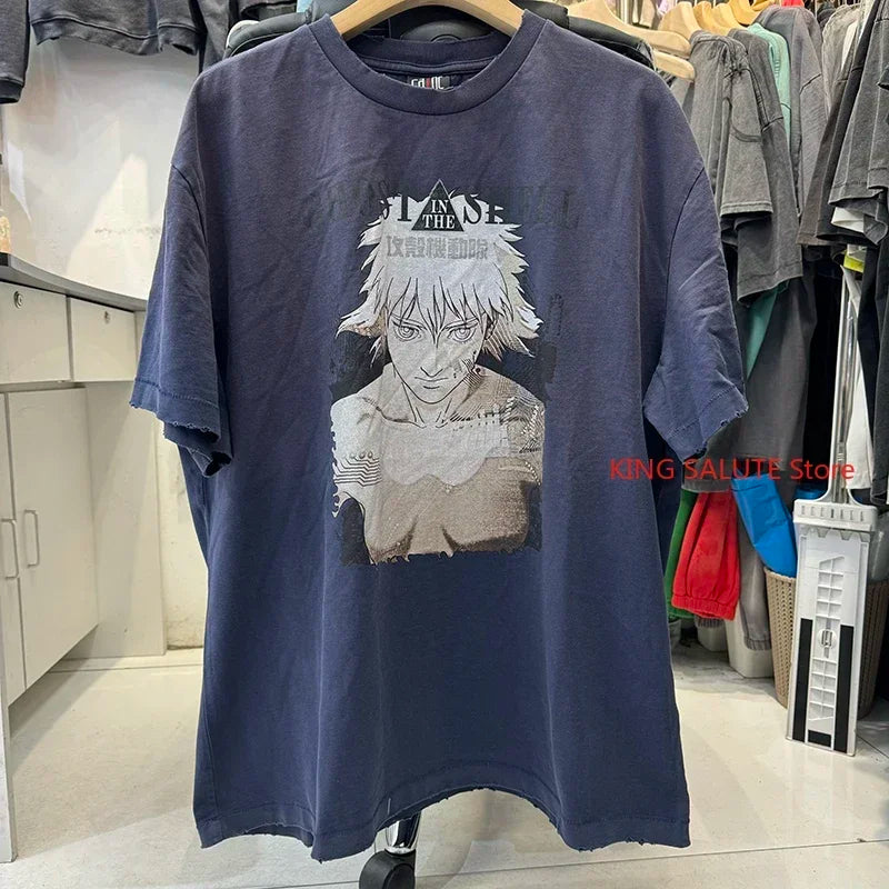Street Fashion Saint Cartoon Happy Angel Oversized T Shirt Casual Men Summer Cotton Washed Vintage Tee