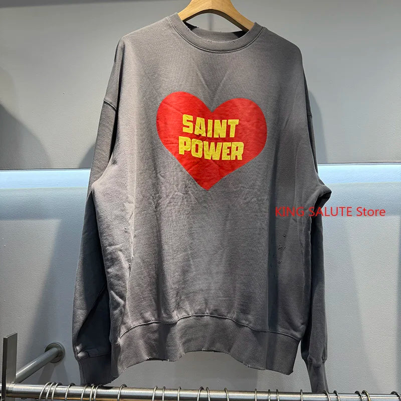 VTG SAINT Cartoon Angel Baby Retro Distressed Round Neck Loose Sweater Men Street Fashion Couple Pullover