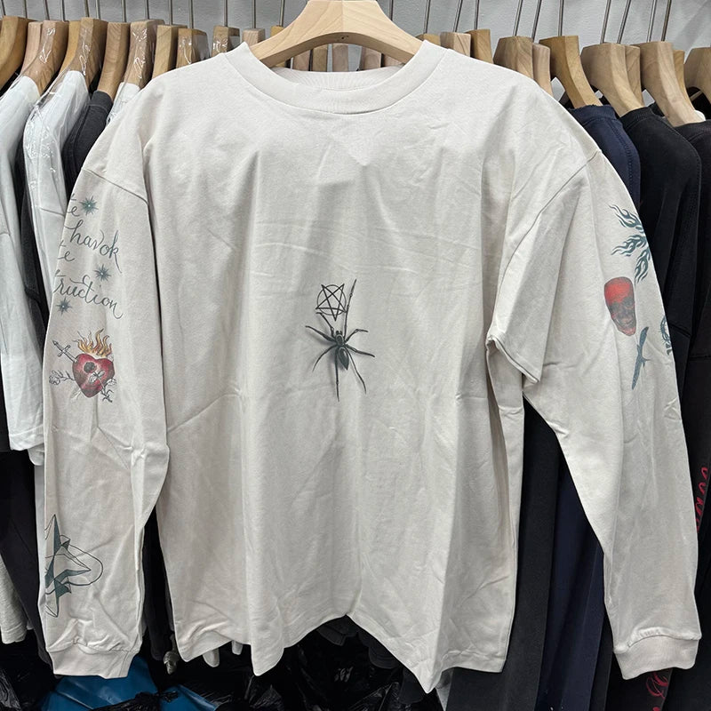 Street Fashion Saint Round Neck Japan Style Angel Print Vintage T Shirt High Quality Men Women Woo Long Sleeve Tees