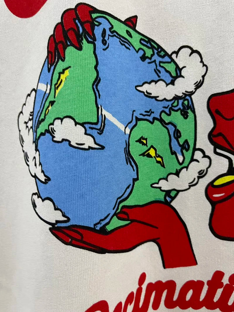 Vintage Summer Saint Crewneck Devil Printed T Shirt for Men Love and Blood High Street Short Sleeve