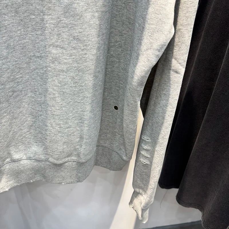 Ripped Series SAINT Grey Washed Embroidered Logo Hoodies Autumn Winter High Street Casual Men Women Pullover