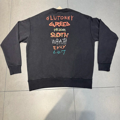 25FW Saint Casual Fashion Movie Slogan Black Sweatshirts Distressed Vintage Washed Pullover Men Harajuku