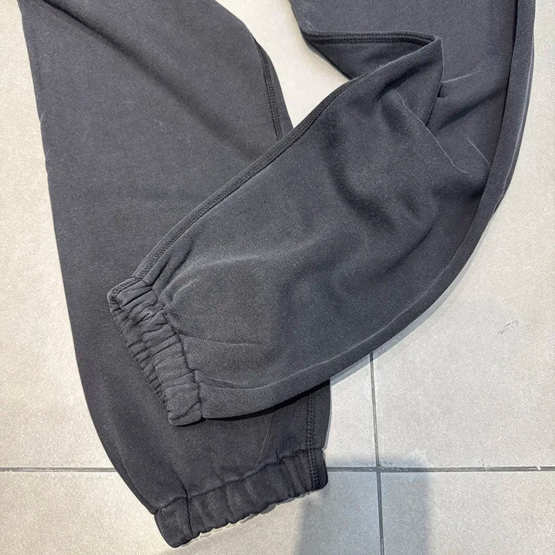 Retro Fashion Saint Letter Print Drawstring Loose Casual Pants Solid Color Knitted Sports Pants Men Clothing