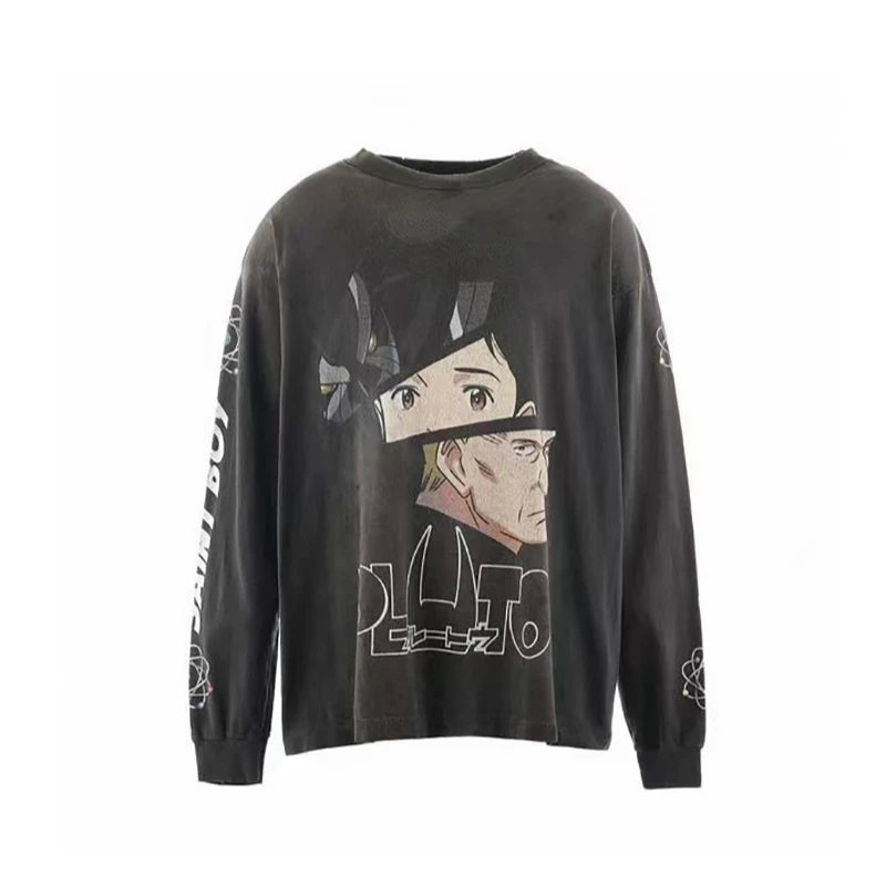 Vintage Casual SAINT Oversized T Shirt High Quality Pure Cotton Blue Sky Print Fashion Men Women Long Sleeve Tees