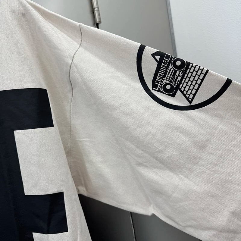 Autumn Fashion Saint Large Letter Print American Style Oversized T Shirt Cotton Vintage Washed Long Sleeve Men