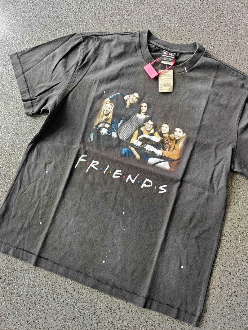 Casual Summer Saint Washed FRIENDS Graphic T Shirts Pure Cotton Loose Short Sleeve