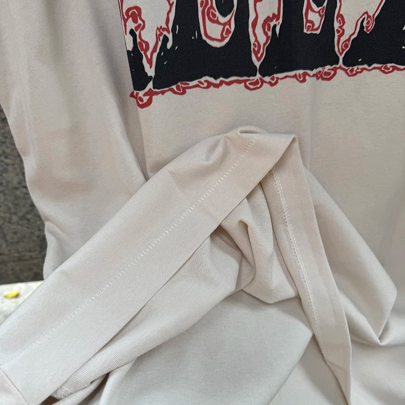 FLEA Letter Print Solar Disk Graphic T Shirts Summer Cotton Loose High Street Men Saint Popular Short Sleeve Tees