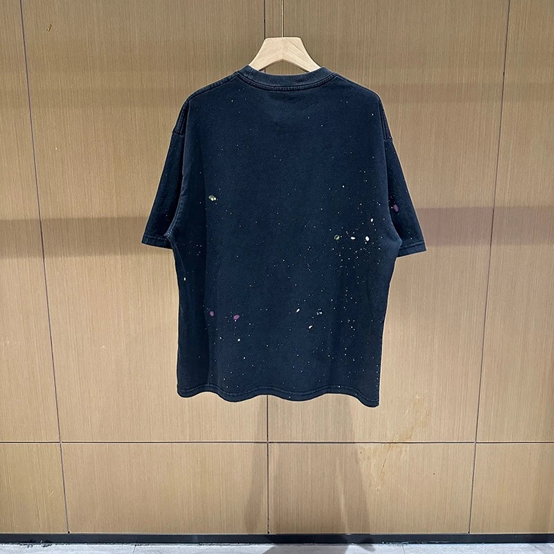 Street Fashion Splash-ink Round Neck Witch Graphic T Shirts Summer Pure Cotton Unisex Vintage Tees