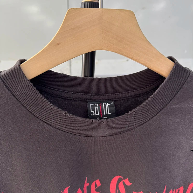 Long Sleeve Saint X Kosuke Kawamura Red Letter Print High Street T Shirt for Men