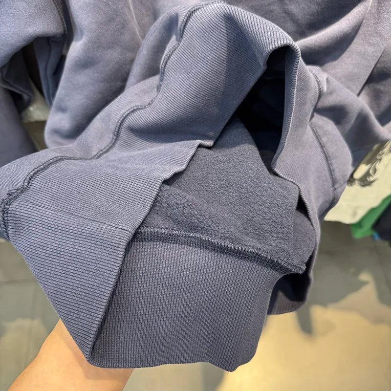 Retro Blue Sets Saint O-Neck Washed Simple Fashion Sweatshirt Loose Men