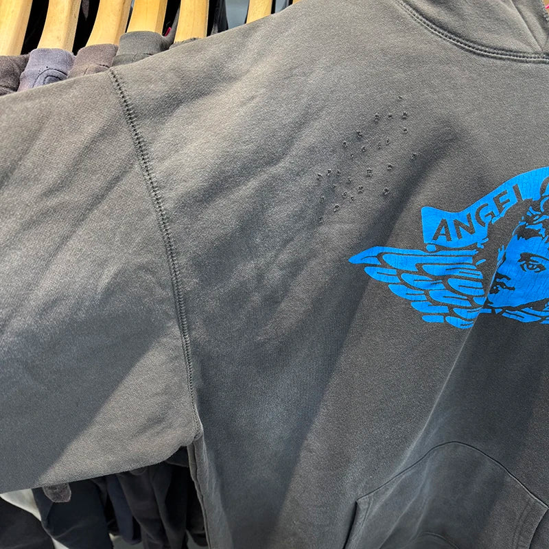 Harajuku Saint Thicken Angel Print Series Hoodies for Men Loose High Quality Vintage Autumn Winter Tops