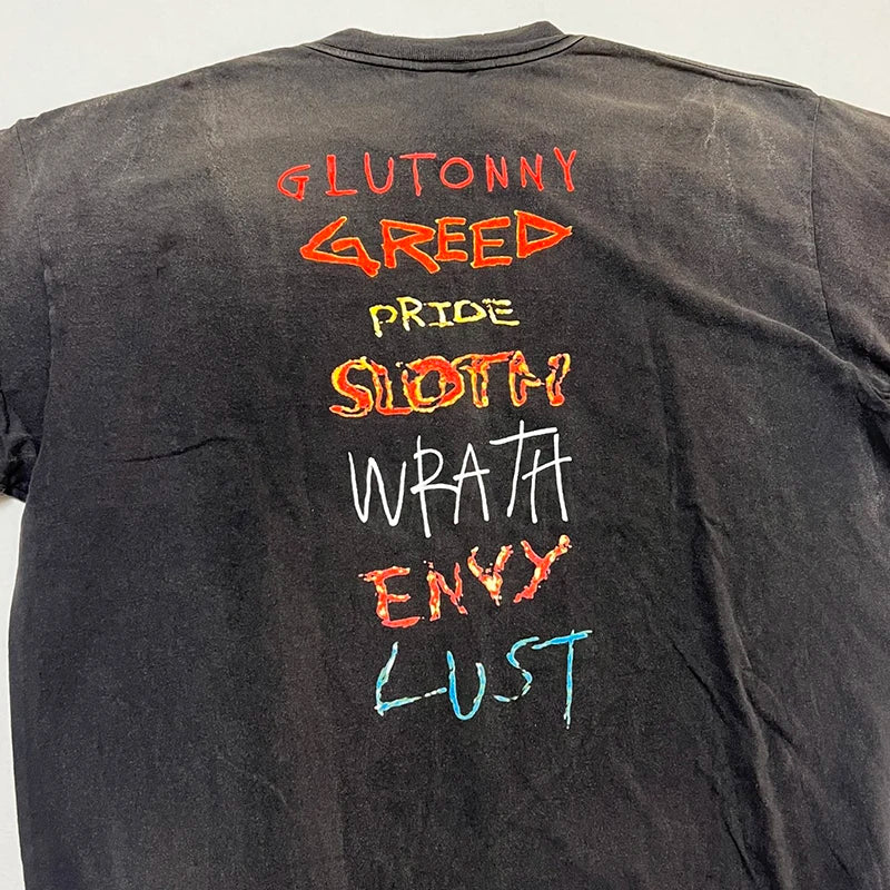 Washed Vintage Saint Letter Print Harajuku Oversized T Shirt High Street Casual Men Women 1:1 Cylindrical Tees