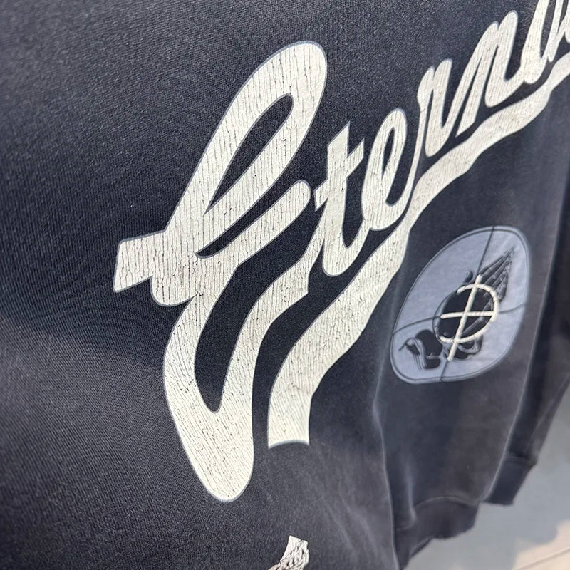 Street Fashion Saint High Quality Autumn Winter Thick Gesture Pattern Hoodie Men Vintage Distressed Ripped Pullover