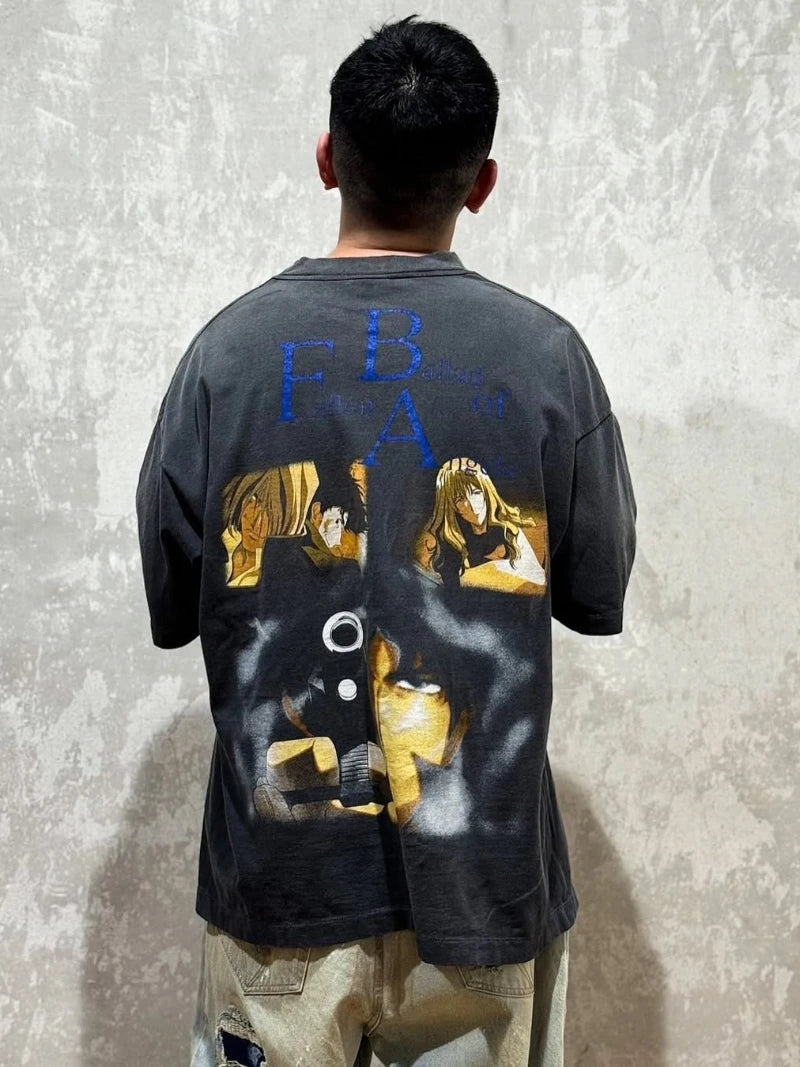 Harajuku Cool Print Saint Fashion Cartoon Characters Graphic T Shirts Washed Retro Men Women 1:1 Summer Short Sleeve