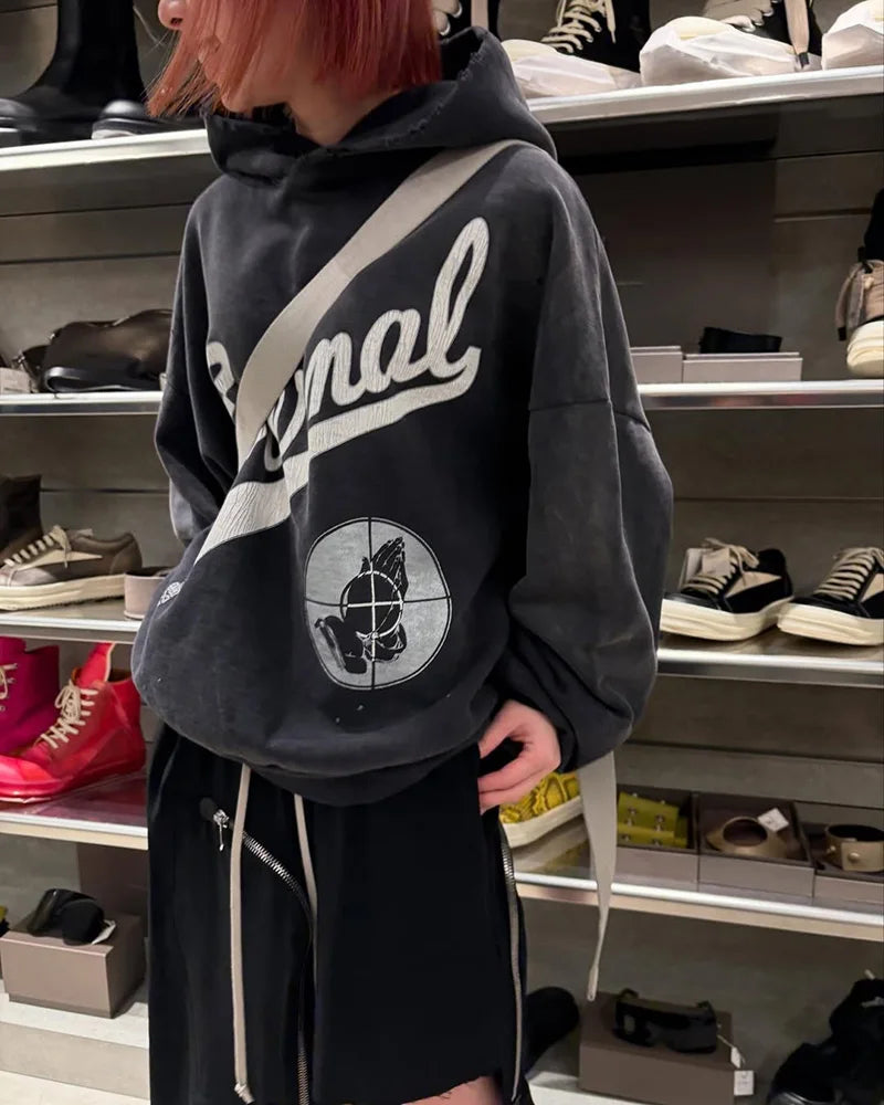 Street Fashion Saint High Quality Autumn Winter Thick Gesture Pattern Hoodie Men Vintage Distressed Ripped Pullover