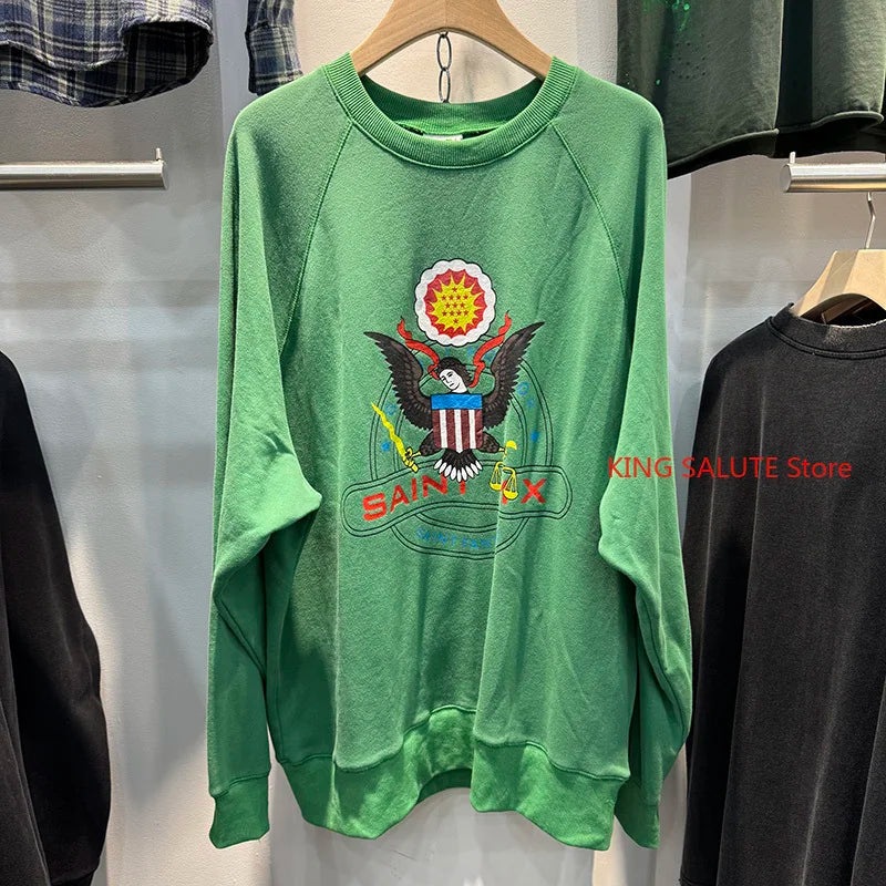 VTG SAINT Cartoon Angel Baby Retro Distressed Round Neck Loose Sweater Men Street Fashion Couple Pullover