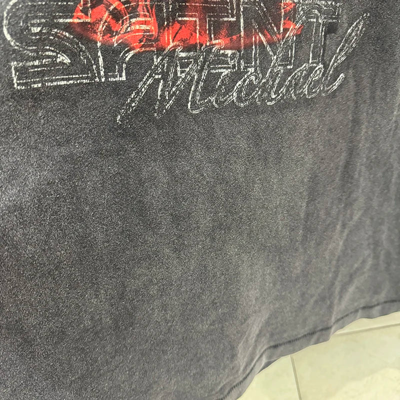 Saint Xxx Stb Men Clothing Washed Retro Portrait Print Character Print American Style Oversized T Shirt Streetwear