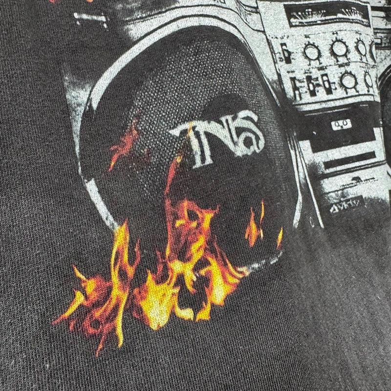 American Retro Flame Tape Graphic T Shirts Street Casual Men Trendy Summer Tops