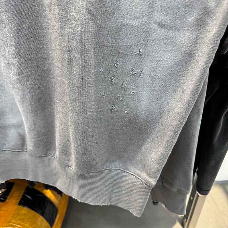 25FW Saint Round Neck Vintage POWRER Printed LOGO Washed Hole Sweatshirts Men Casual Fashion Autumn Tops